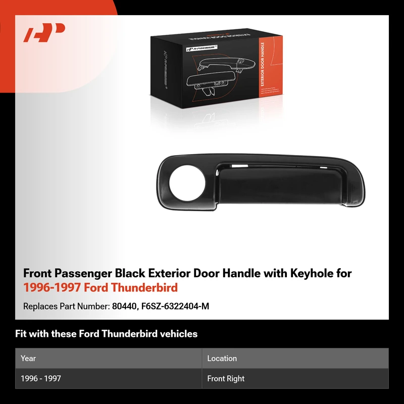 Front Passenger Black Exterior Door Handle with Keyhole for 1996-1997 Ford Thunderbird