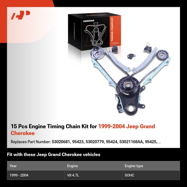 15 Pcs Engine Timing Chain Kit for 1999-2004 Jeep Grand Cherokee