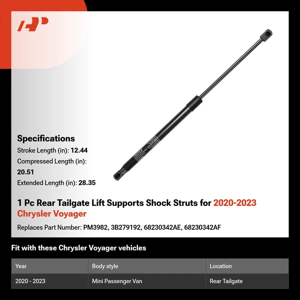 1 Pc Rear Tailgate Lift Supports Shock Struts for 2020-2023 Chrysler Voyager