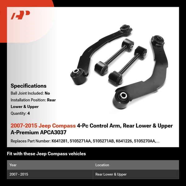 2007-2015 Jeep Compass 4-Pc Control Arm, Rear Lower & Upper A-Premium APCA3037
