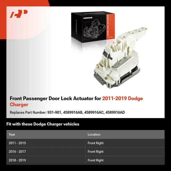 Front Passenger Door Lock Actuator for 2011-2019 Dodge Charger