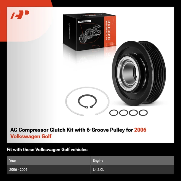 AC Compressor Clutch Kit with 6-Groove Pulley for 2006 Volkswagen Golf