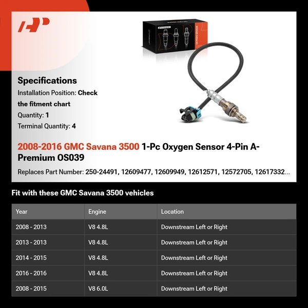 2008-2016 GMC Savana 3500 1-Pc Oxygen Sensor 4-Pin A-Premium OS039