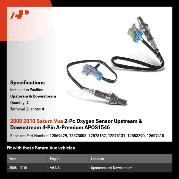 2008 2010 Saturn Vue 2-Pc Oxygen Sensor Upstream & Downstream 4-Pin A-Premium APOS1546