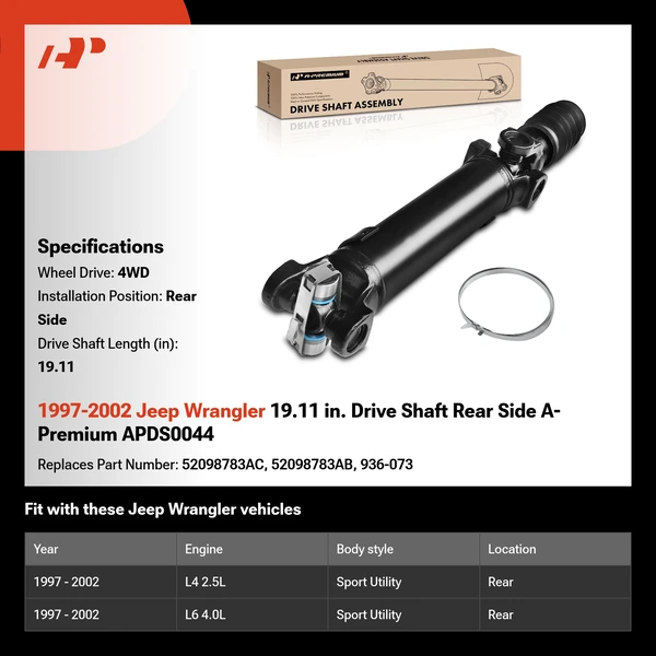 1997-2002 Jeep Wrangler 19.11 in. Drive Shaft Rear Side A-Premium APDS0044