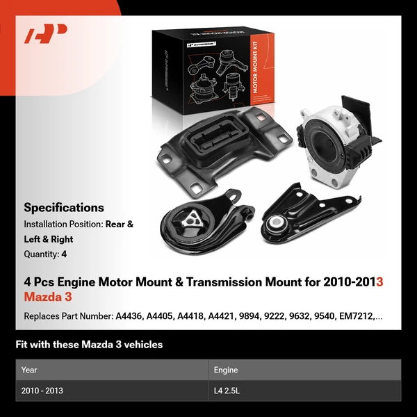 4 Pcs Engine Motor Mount & Transmission Mount for 2010-2013 Mazda 3