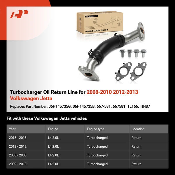 Turbocharger Oil Return Line for 2008-2010 2012-2013 Volkswagen Jetta