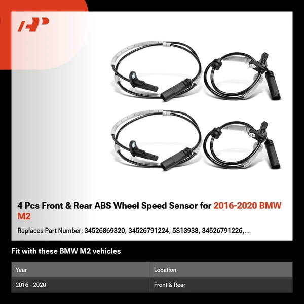 4 Pcs Front & Rear ABS Wheel Speed Sensor for 2016-2020 BMW M2