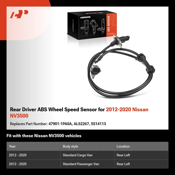 Rear Driver ABS Wheel Speed Sensor for 2012-2020 Nissan NV3500