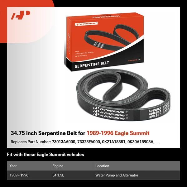 34.75 inch Serpentine Belt for 1989-1996 Eagle Summit