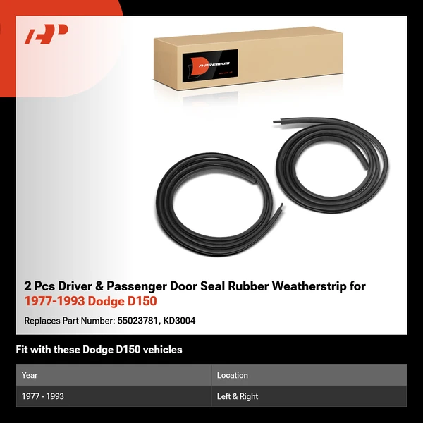 2 Pcs Driver & Passenger Door Seal Rubber Weatherstrip for 1977-1993 Dodge D150