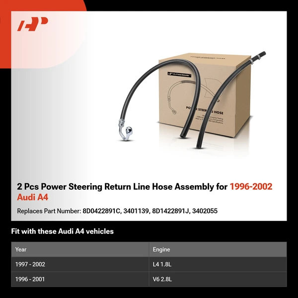 2 Pcs Power Steering Return Line Hose Assembly for 1996-2002 Audi A4