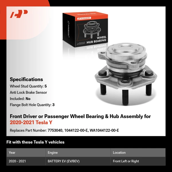 Front Driver or Passenger Wheel Bearing & Hub Assembly for 2020-2021 Tesla Y