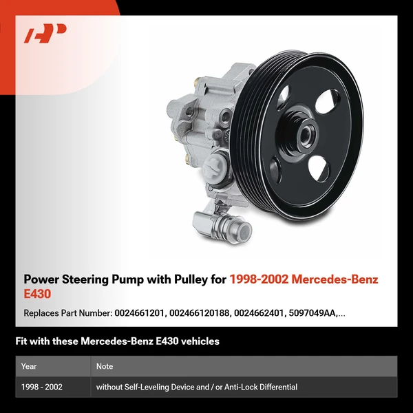 Power Steering Pump with Pulley for 1998-2002 Mercedes-Benz E430