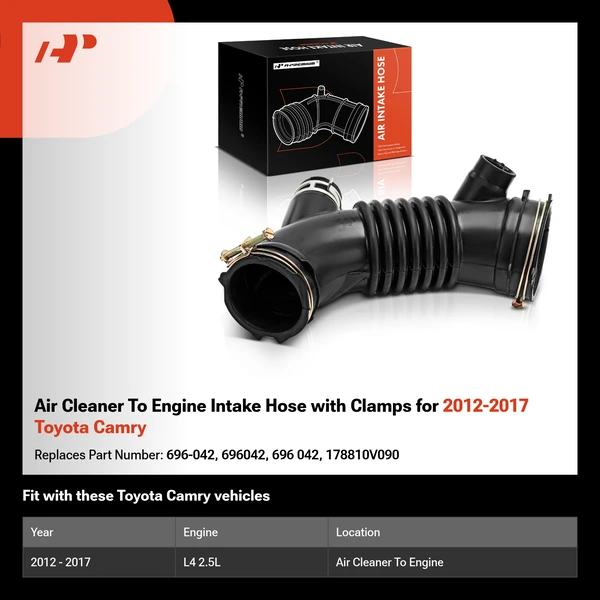 Air Cleaner To Engine Intake Hose with Clamps for 2012-2017 Toyota Camry