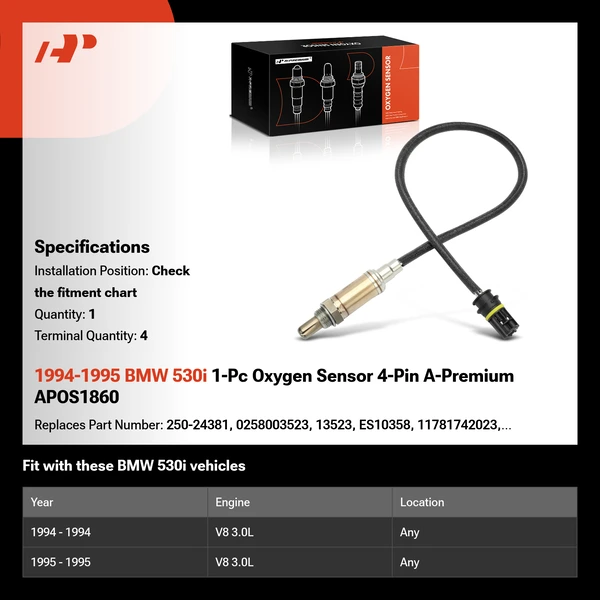 1994-1995 BMW 530i 1-Pc Oxygen Sensor 4-Pin A-Premium APOS1860
