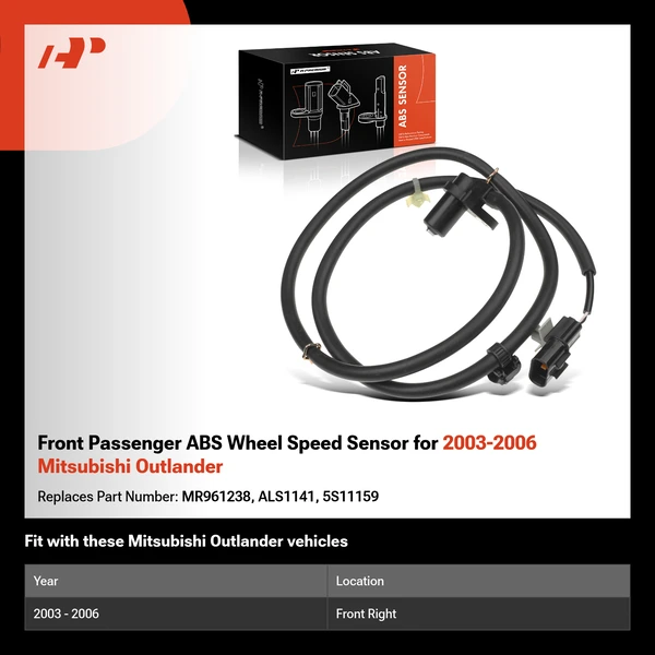 Front Passenger ABS Wheel Speed Sensor for 2003-2006 Mitsubishi Outlander