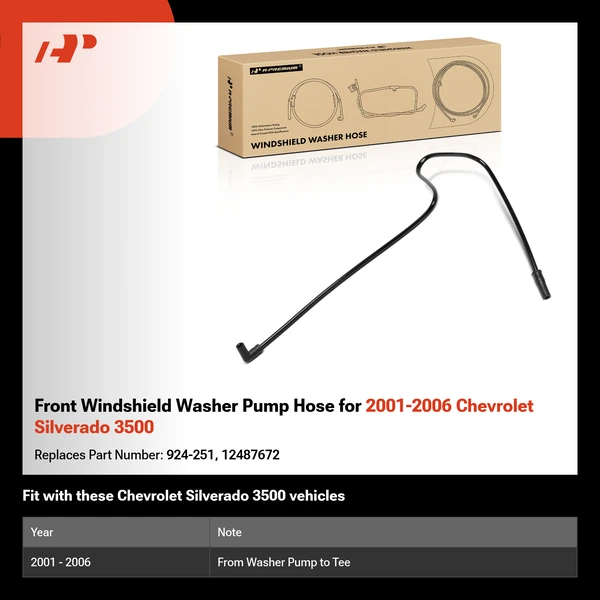 Front Windshield Washer Pump Hose for 2001-2006 Chevrolet Silverado 3500