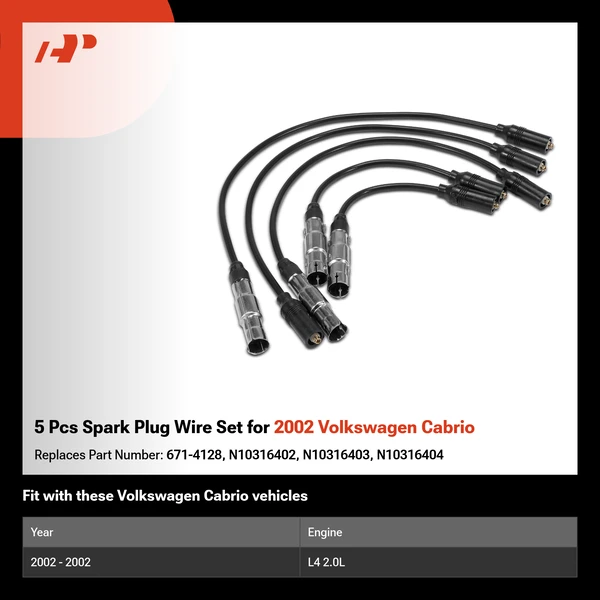 5 Pcs Spark Plug Wire Set for 2002 Volkswagen Cabrio