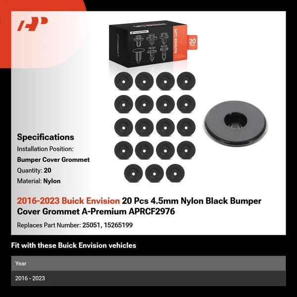 2016-2023 Buick Envision 20 Pcs 4.5mm Nylon Black Bumper Cover Grommet A-Premium APRCF2976