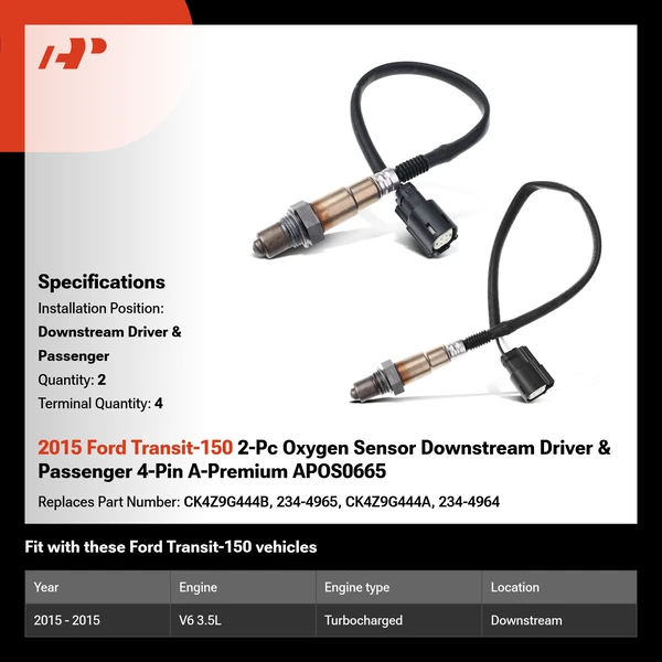 2015 Ford Transit-150 2-Pc Oxygen Sensor Downstream Driver & Passenger 4-Pin A-Premium APOS0665