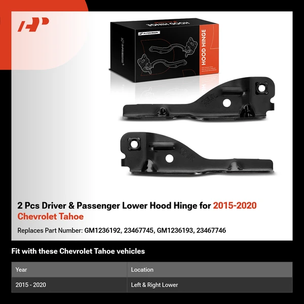 2 Pcs Driver & Passenger Lower Hood Hinge for 2015-2020 Chevrolet Tahoe