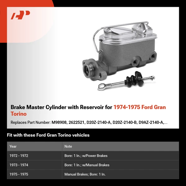 Brake Master Cylinder with Reservoir for 1974-1975 Ford Gran Torino