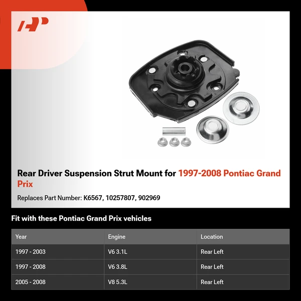 Rear Driver Suspension Strut Mount for 1997-2008 Pontiac Grand Prix
