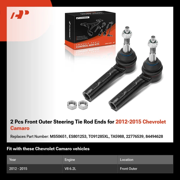 2 Pcs Front Outer Steering Tie Rod Ends for 2012-2015 Chevrolet Camaro