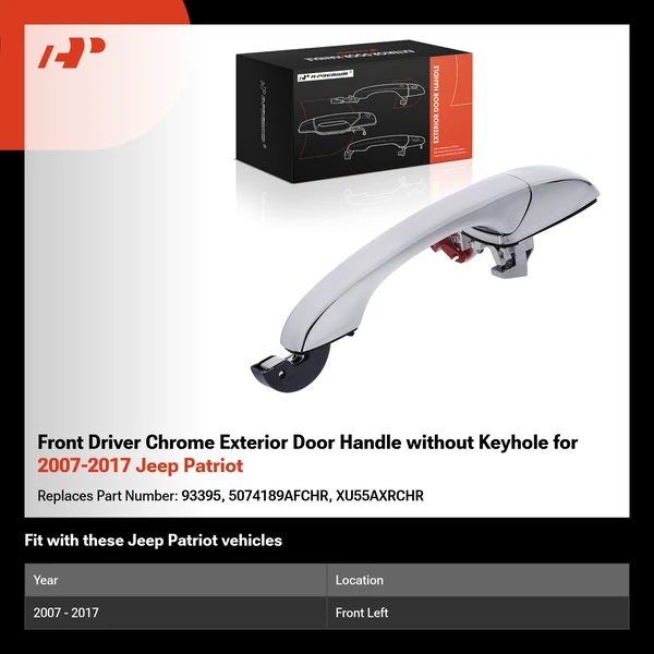 Front Driver Chrome Exterior Door Handle without Keyhole for 2007-2017 Jeep Patriot