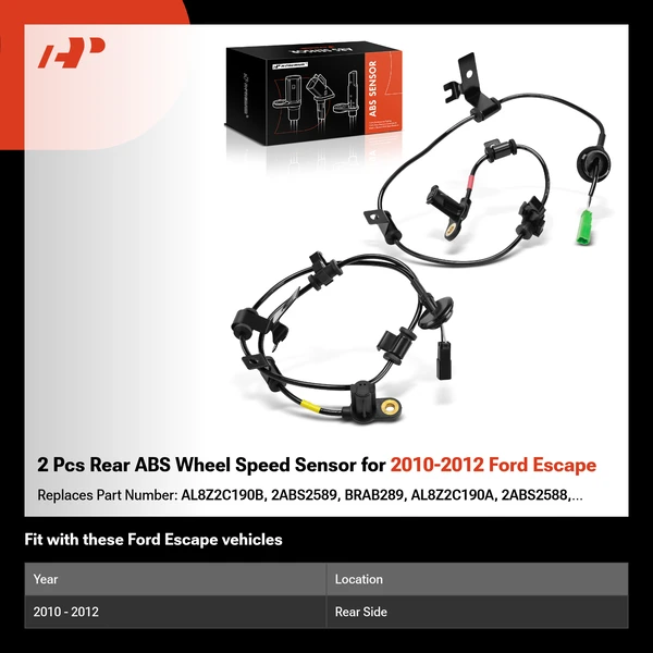 2 Pcs Rear ABS Wheel Speed Sensor for 2010-2012 Ford Escape