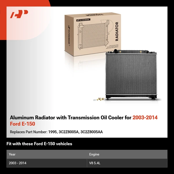 Aluminum Radiator with Transmission Oil Cooler for 2003-2014 Ford E-150