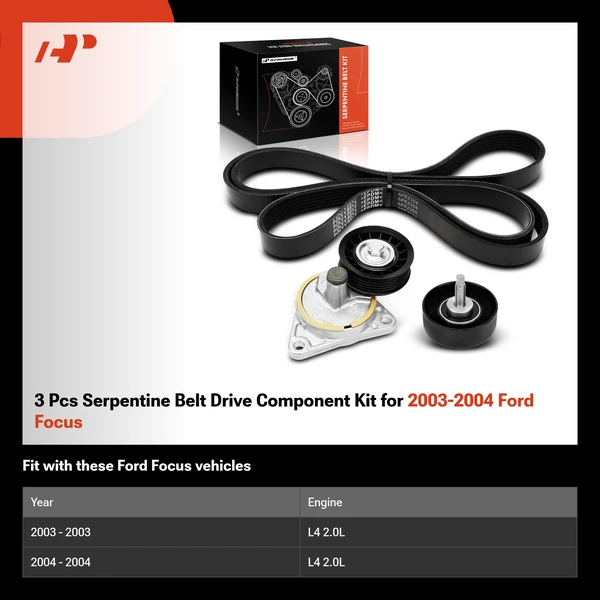 3 Pcs Serpentine Belt Drive Component Kit for 2003-2004 Ford Focus
