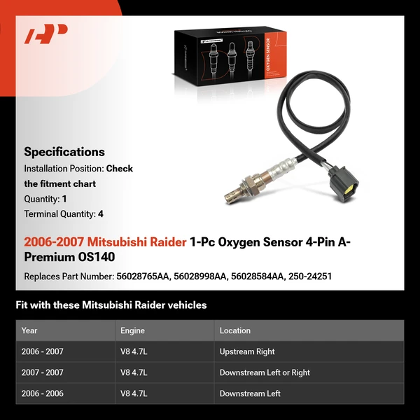 2006-2007 Mitsubishi Raider 1-Pc Oxygen Sensor 4-Pin A-Premium OS140