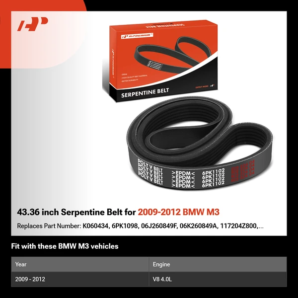 43.36 inch Serpentine Belt for 2009-2012 BMW M3