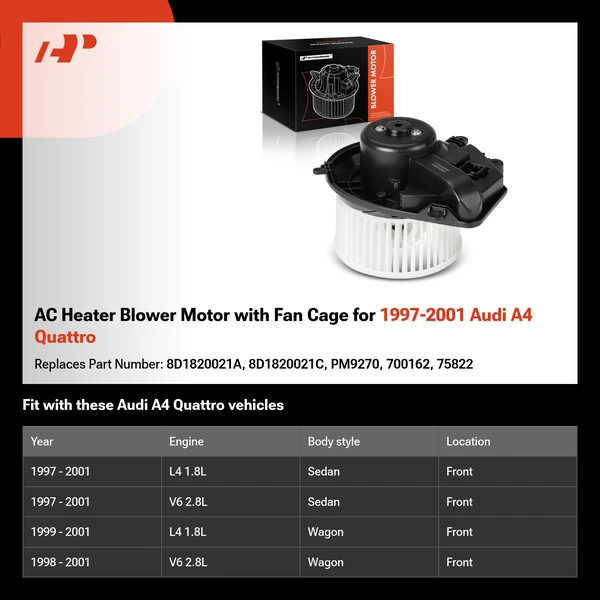 AC Heater Blower Motor with Fan Cage for 1997-2001 Audi A4 Quattro