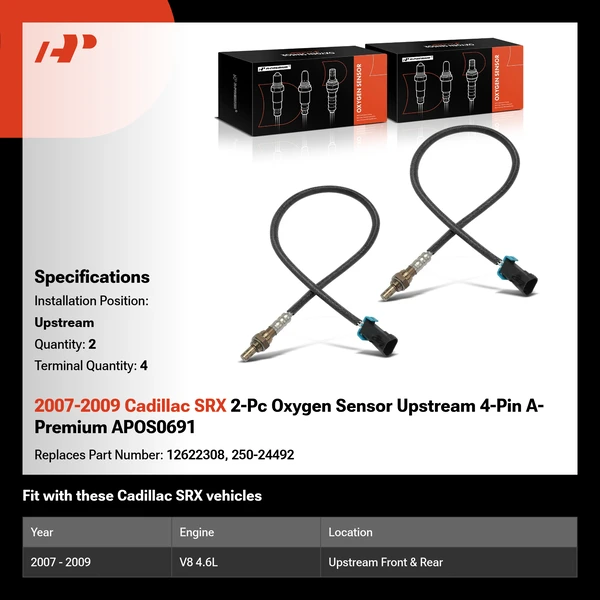 2007-2009 Cadillac SRX 2-Pc Oxygen Sensor Upstream 4-Pin A-Premium APOS0691