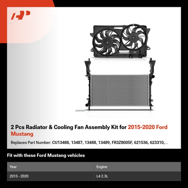 2 Pcs Radiator & Cooling Fan Assembly Kit for 2015-2020 Ford Mustang