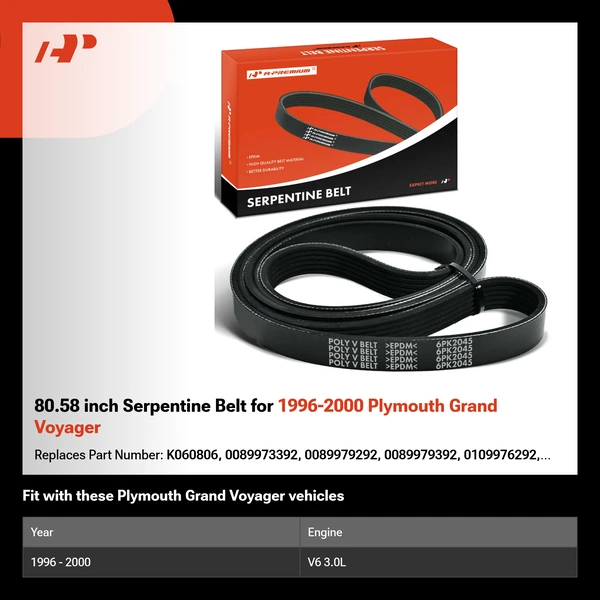 80.58 inch Serpentine Belt for 1996-2000 Plymouth Grand Voyager