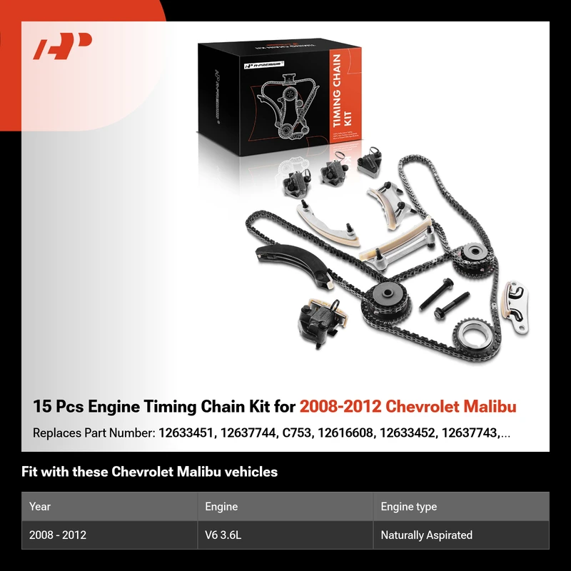 15 Pcs Engine Timing Chain Kit for 2008-2012 Chevrolet Malibu