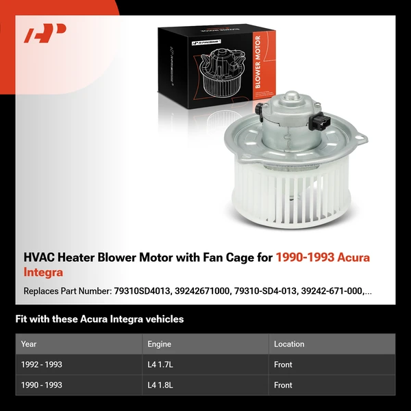 HVAC Heater Blower Motor with Fan Cage for 1990-1993 Acura Integra