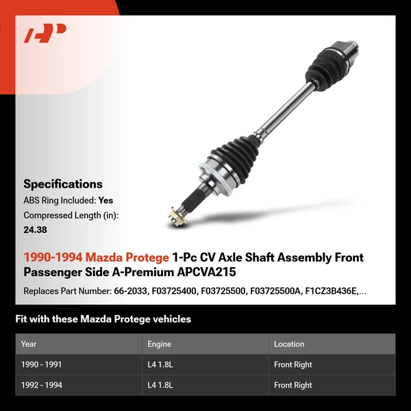 1990-1994 Mazda Protege 1-Pc CV Axle Shaft Assembly Front Passenger Side A-Premium APCVA215