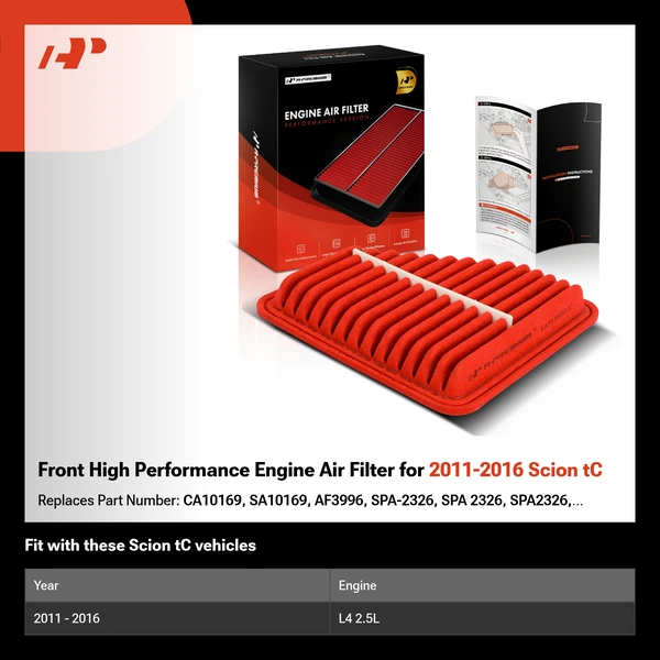 Front High Performance Engine Air Filter for 2011-2016 Scion tC