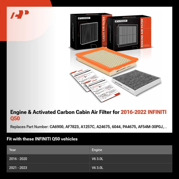 Engine & Activated Carbon Cabin Air Filter for 2016-2022 INFINITI Q50