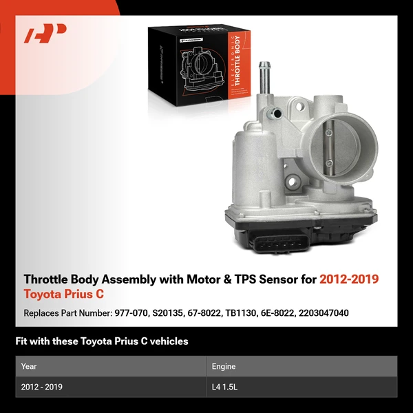 Throttle Body Assembly with Motor & TPS Sensor for 2012-2019 Toyota Prius C