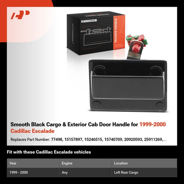 Smooth Black Cargo & Exterior Cab Door Handle for 1999-2000 Cadillac Escalade