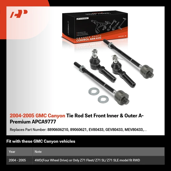 2004-2005 GMC Canyon Tie Rod Set Front Inner & Outer A-Premium APCA9777