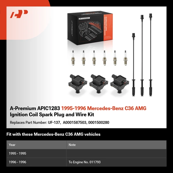 A-Premium APIC1283 1995-1996 Mercedes-Benz C36 AMG Ignition Coil Spark Plug and Wire Kit