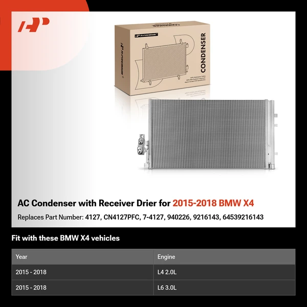 AC Condenser with Receiver Drier for 2015-2018 BMW X4
