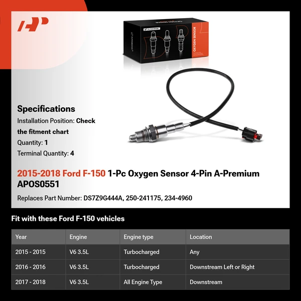 2015-2018 Ford F-150 1-Pc Oxygen Sensor 4-Pin A-Premium APOS0551